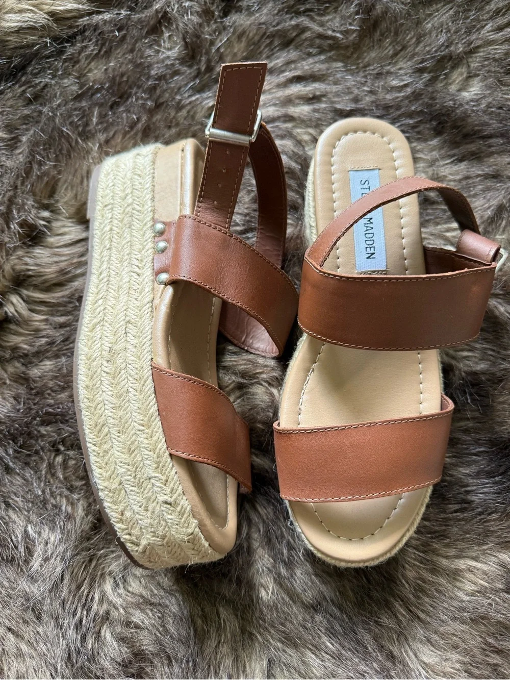 Steve Madden Brown Leather Platform Espadrille Sandals